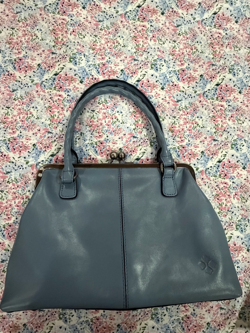 Classic Blue Leather Frame-Top Satchel